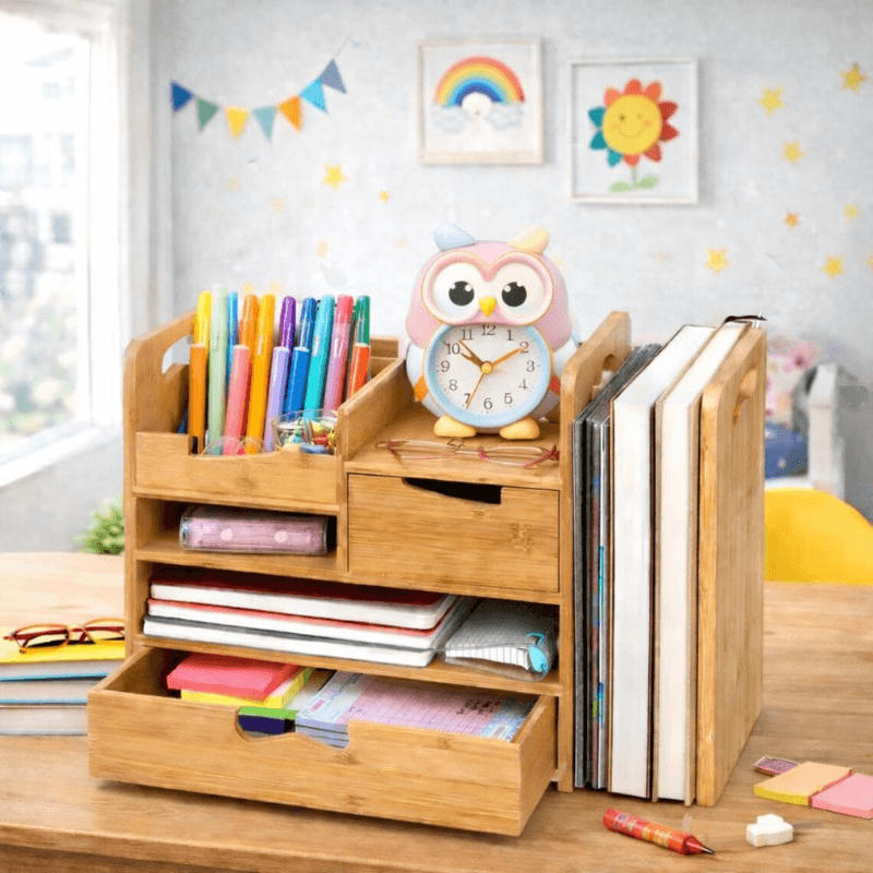 SmartHub Bamboo Desk Organizer with Drawer