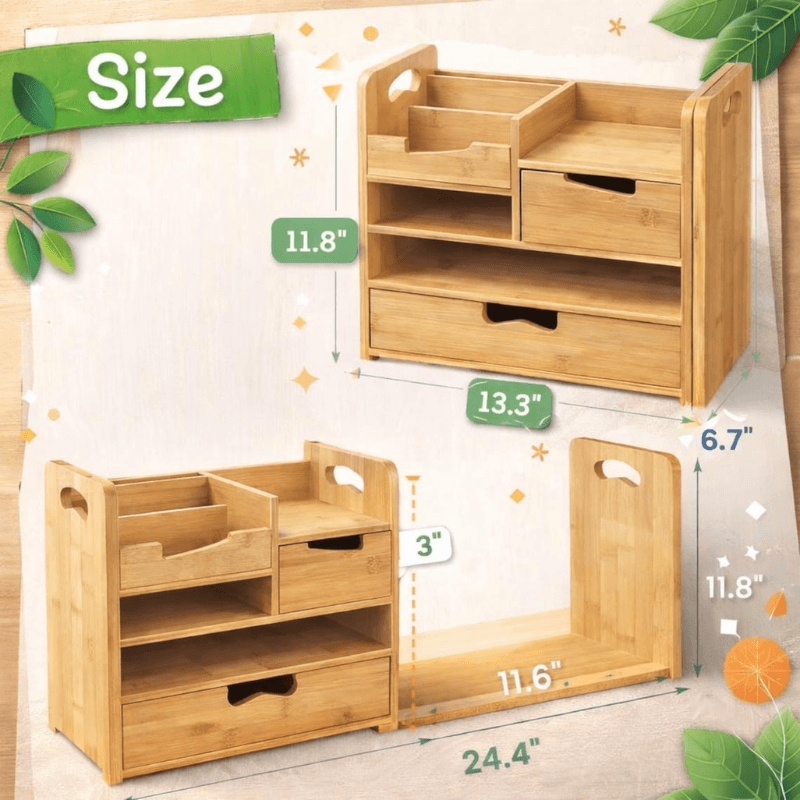 SmartHub Bamboo Desk Organizer with Drawer